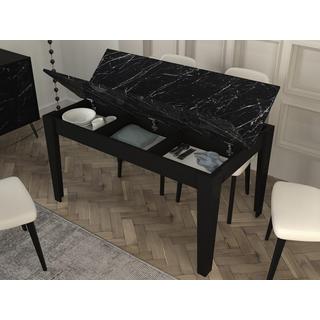 Vente-unique Tavolo da pranzo 6 coperti con vani portaoggetti Effetto marmo Nero - PERLINEA  