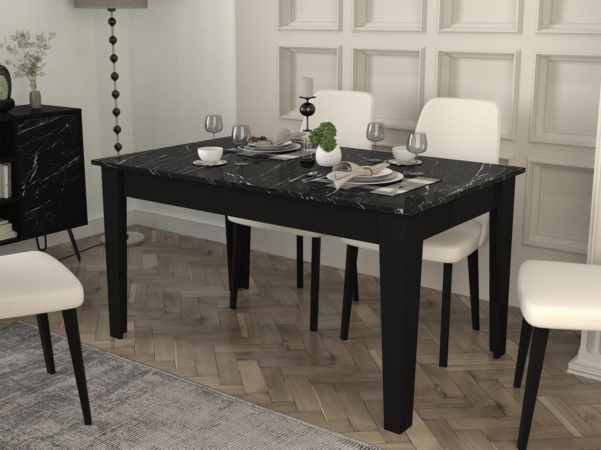 Vente-unique Tavolo da pranzo 6 coperti con vani portaoggetti Effetto marmo Nero - PERLINEA  