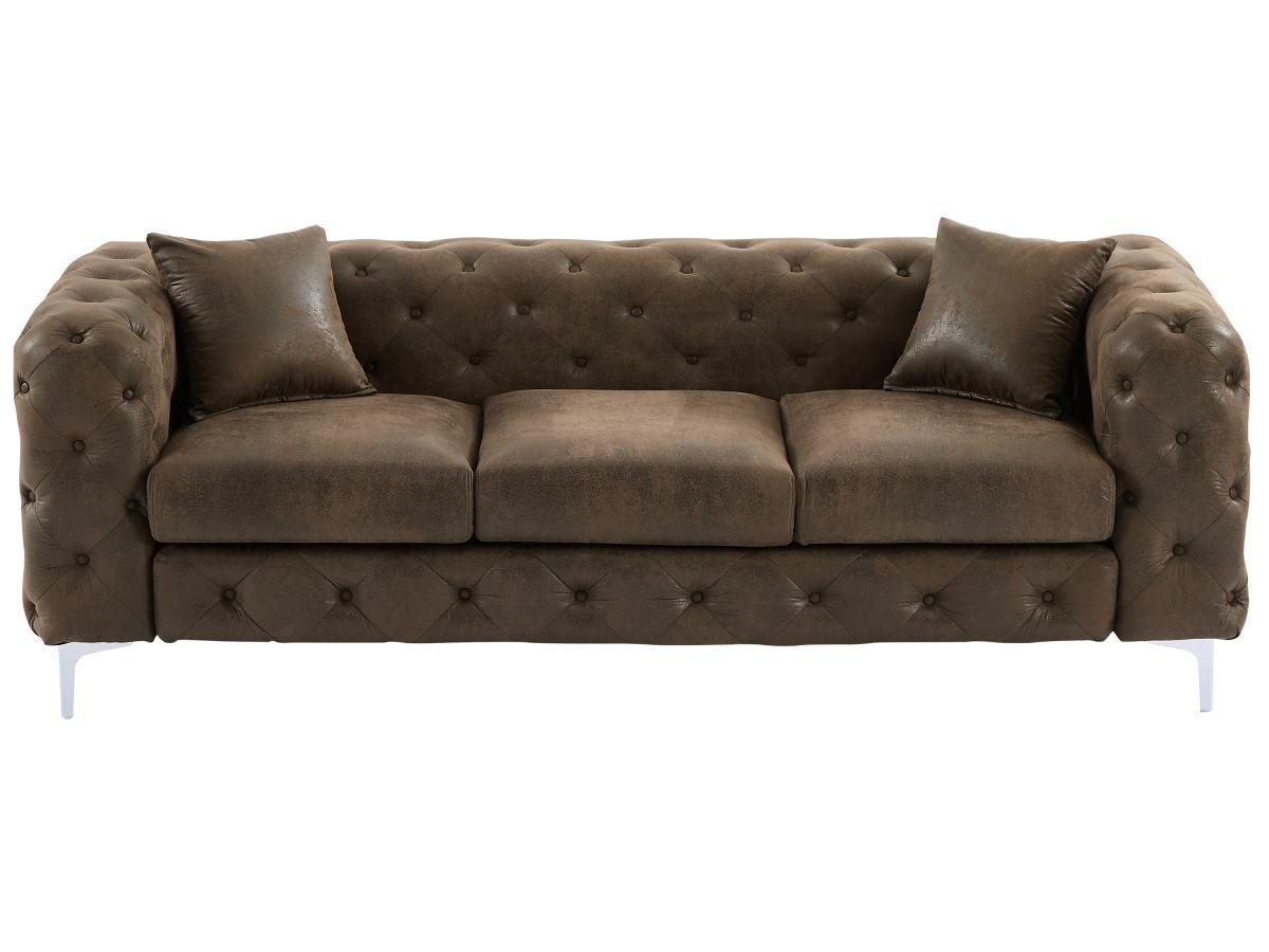 Vente-unique Canapé 3 places chesterfield en microfibre aspect cuir vieilli EDWINA  