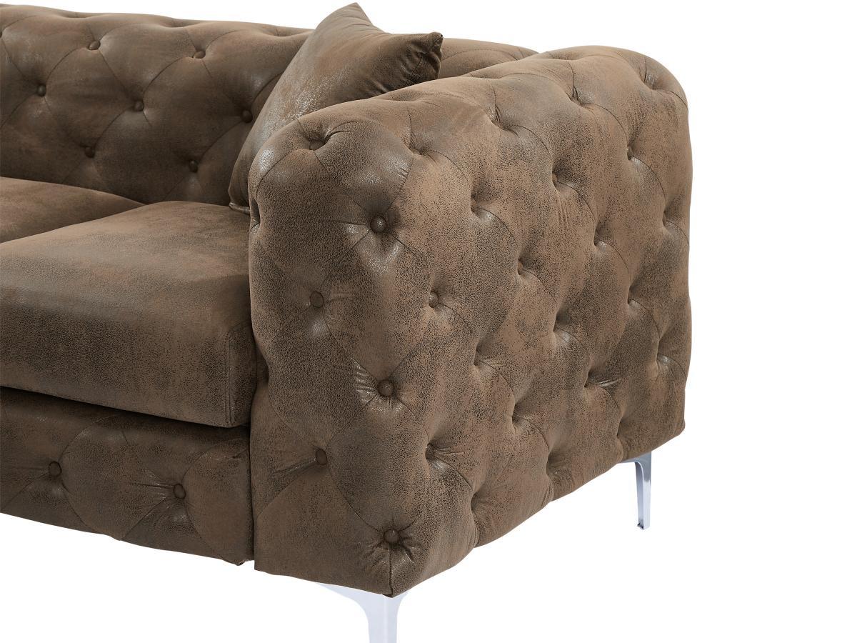 Vente-unique Canapé 3 places chesterfield en microfibre aspect cuir vieilli EDWINA  