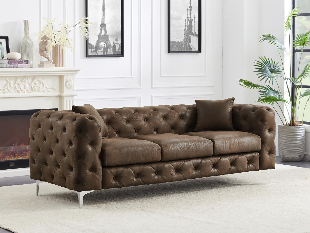 Vente-unique Chesterfield Sofa 3-Sitzer - Mikrofaser - Vintage-Leder-Optik - EDWINA  