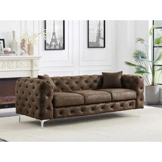 Vente-unique Canapé 3 places chesterfield en microfibre aspect cuir vieilli EDWINA  