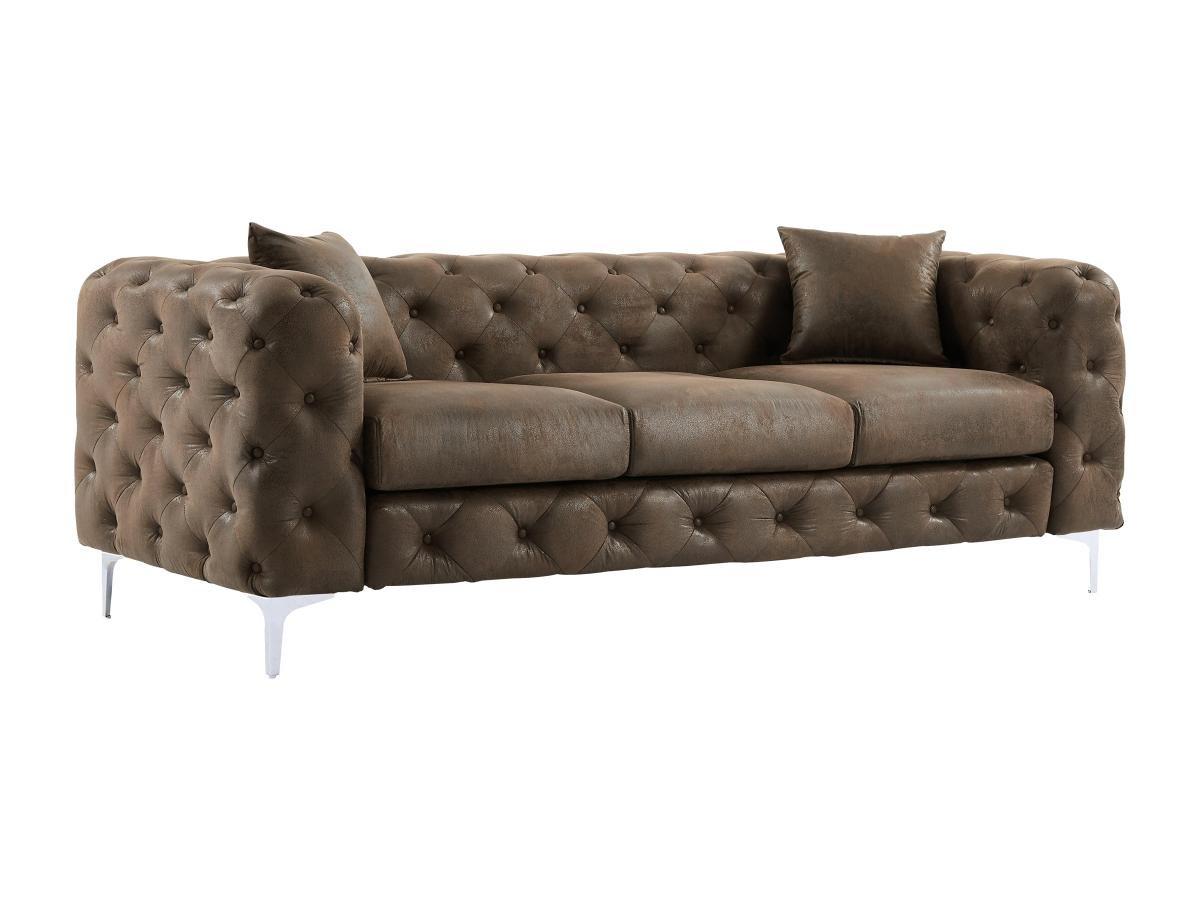 Vente-unique Canapé 3 places chesterfield en microfibre aspect cuir vieilli EDWINA  