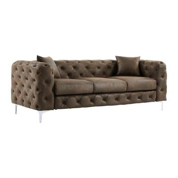 Canapé 3 places chesterfield en microfibre aspect cuir vieilli EDWINA