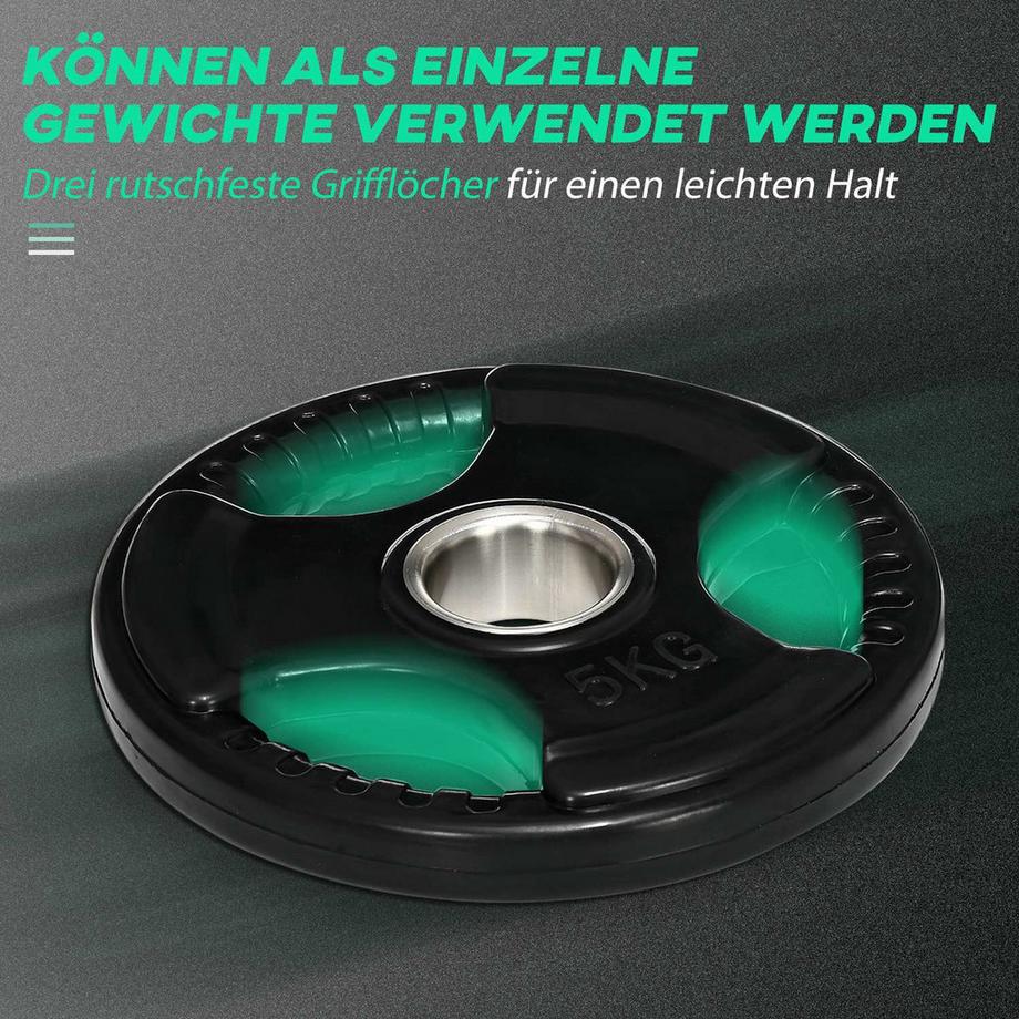 Northio  Hantelscheiben 2Er-Set Tri-Grip 2 X 5 Kg Gummierte Olympiascheiben, Bodenschonend, 5 Cm Bohrung, Drei Griffe, Krafttraining 