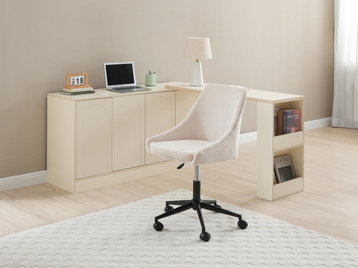 Vente-unique Chaise de bureau - Velours côtelé - Crème et noir - Hauteur ajustable - MASURIE  