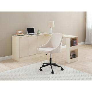 Vente-unique Chaise de bureau - Velours côtelé - Crème et noir - Hauteur ajustable - MASURIE  