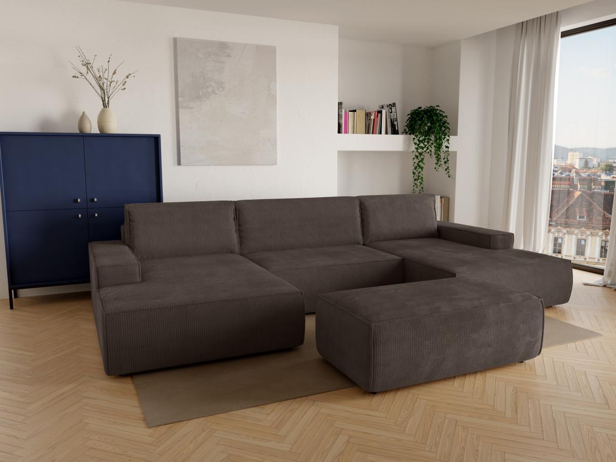 Vente-unique Große Wohnlandschaft mit Schlaffunktion - Cord - Braun - AMELIA  
