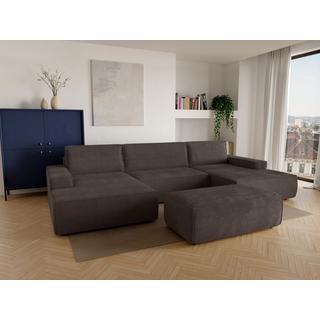 Vente-unique Große Wohnlandschaft mit Schlaffunktion - Cord - Braun - AMELIA  