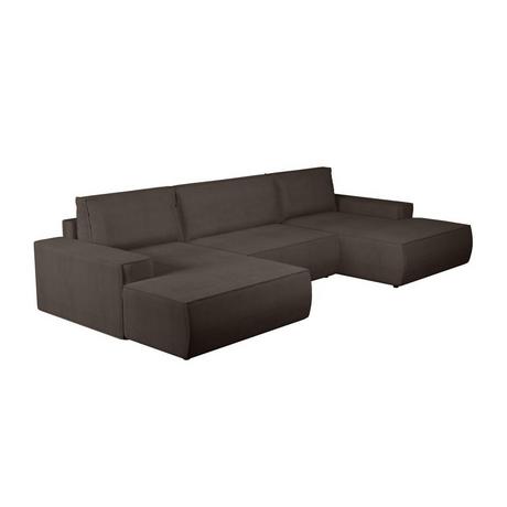 Vente-unique Große Wohnlandschaft mit Schlaffunktion - Cord - Braun - AMELIA  