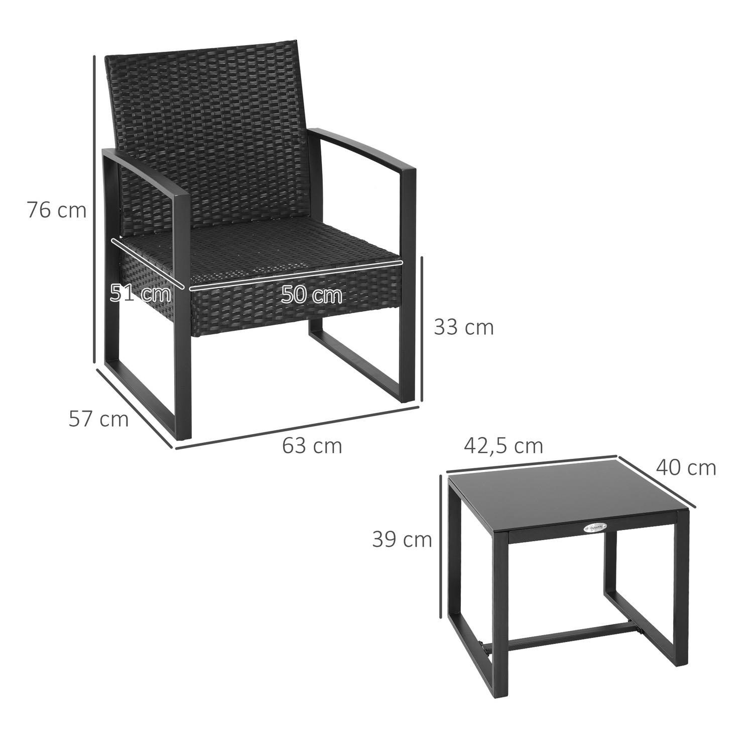 Outsunny Set Da Giardino In Polyrattan Per 2 Persone Set Di Mobili Da Balcone Con Cuscini Neri  