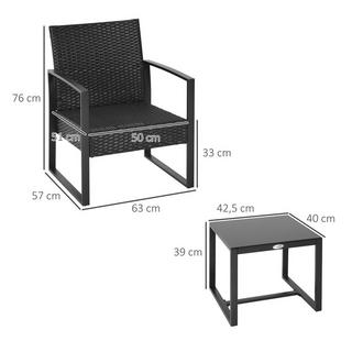 Outsunny Set Da Giardino In Polyrattan Per 2 Persone Set Di Mobili Da Balcone Con Cuscini Neri  