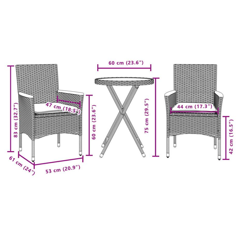 VidaXL set da bistrò Polirattan  