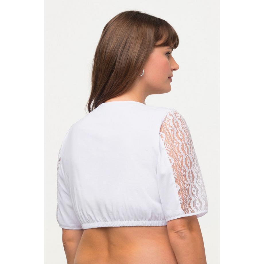 Ulla Popken Camicetta Dirndl Dettaglio Pizzo Scollo Rotondo Mezze Maniche  