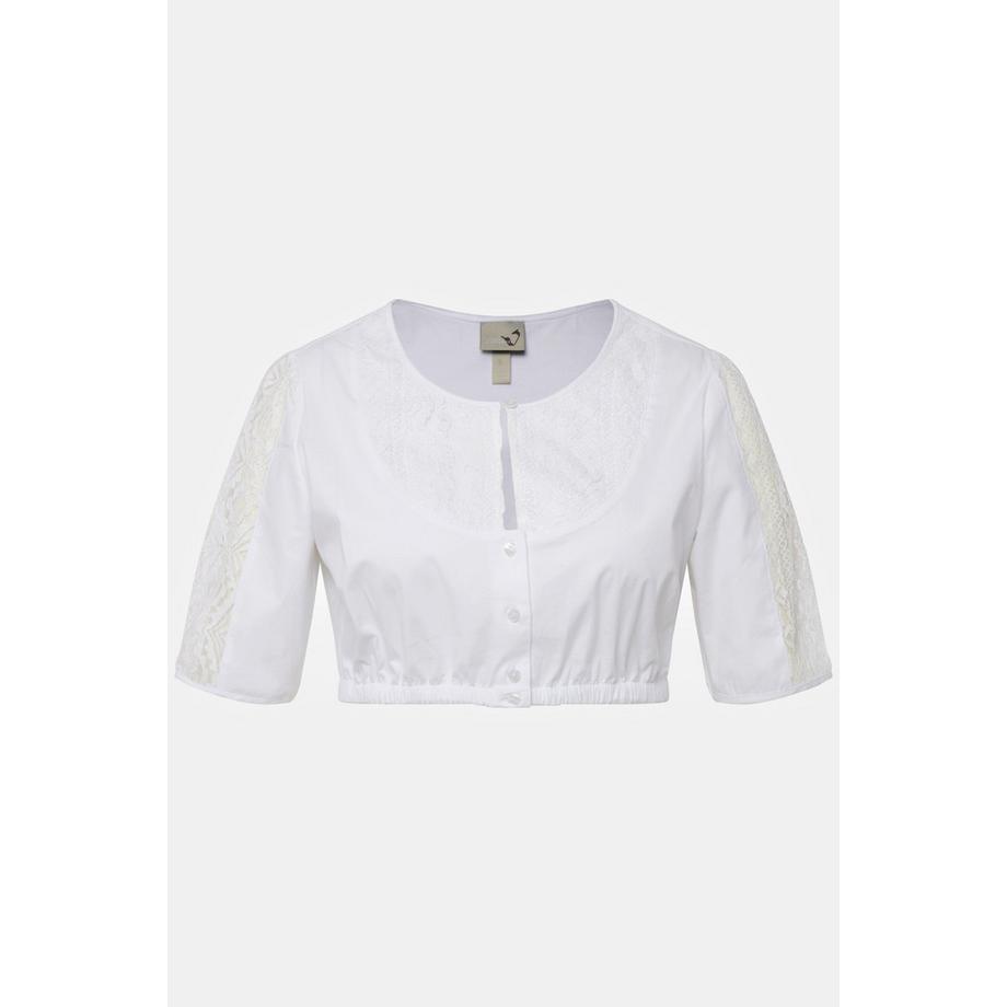 Ulla Popken Camicetta Dirndl Dettaglio Pizzo Scollo Rotondo Mezze Maniche  