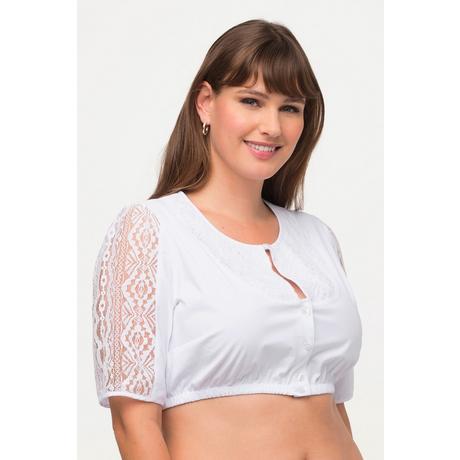 Ulla Popken Camicetta Dirndl Dettaglio Pizzo Scollo Rotondo Mezze Maniche  