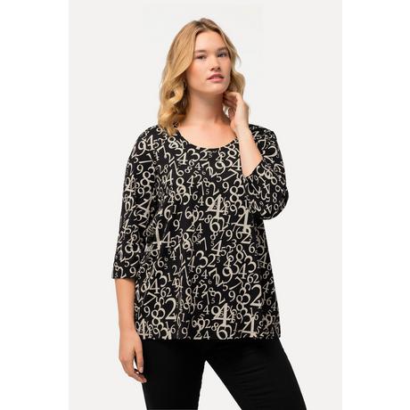 Ulla Popken  Shirt, Zahlenmuster, A-Linie, Rundhals, 3/4-Arm 