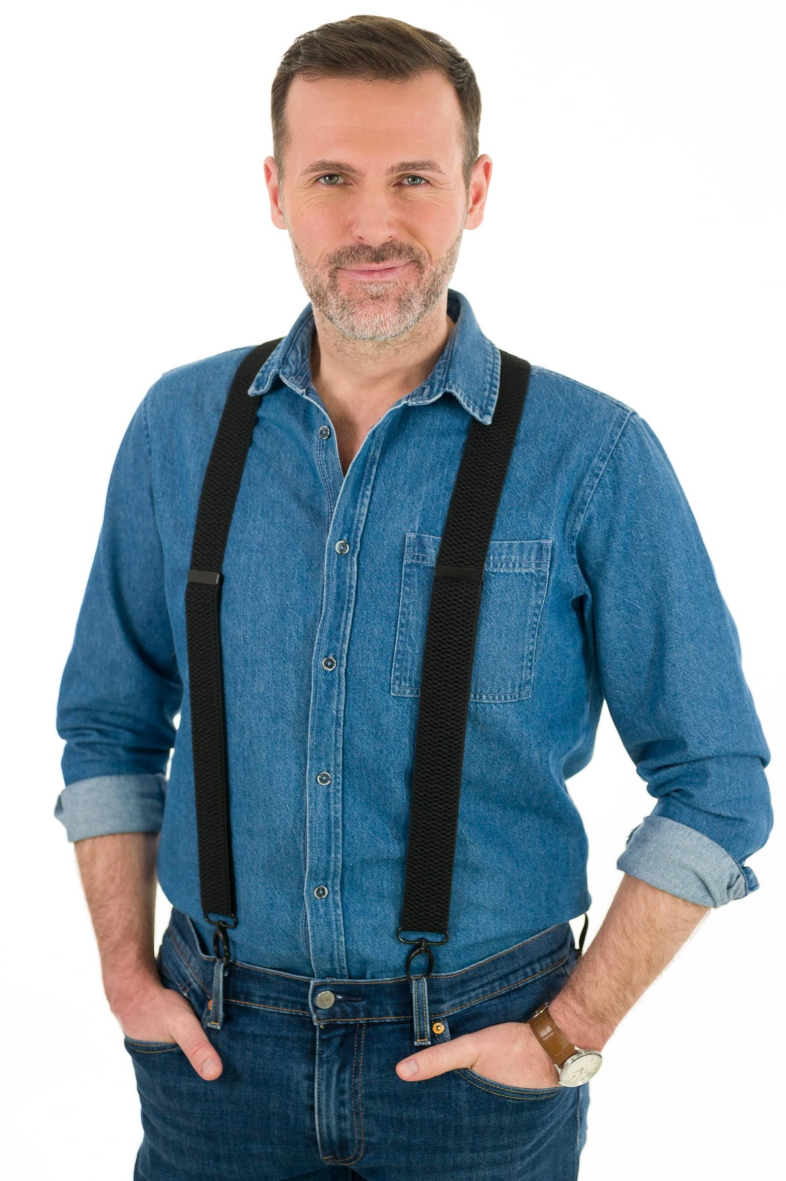 Only-bags.store Extra breite Y-förmige Hosenträger mit Karabinerhaken  