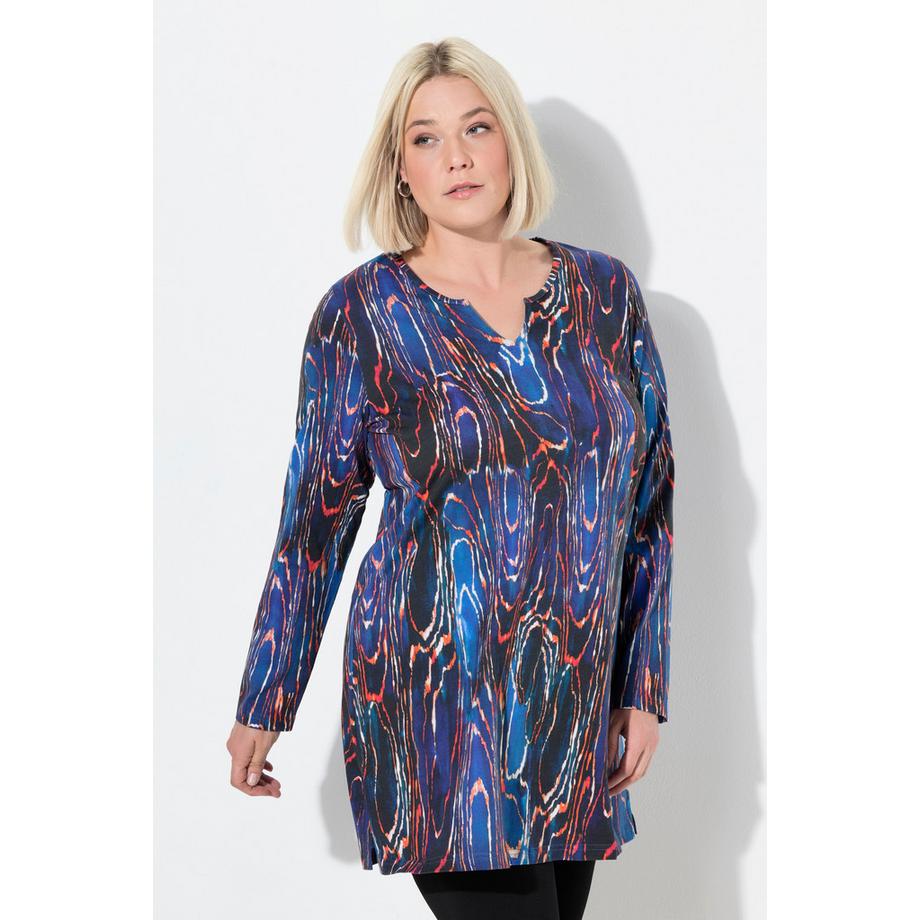 Ulla Popken Longshirt Schlangenmuster Tunika-Ausschnitt Langarm  