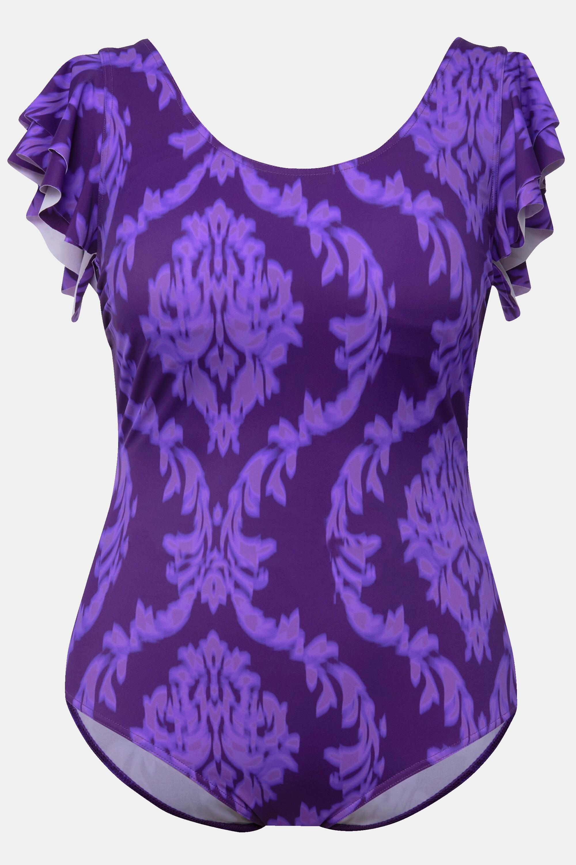 Ulla Popken Costume da bagno Stampa Ornamentale Volant Spalle Coppe Morbide  