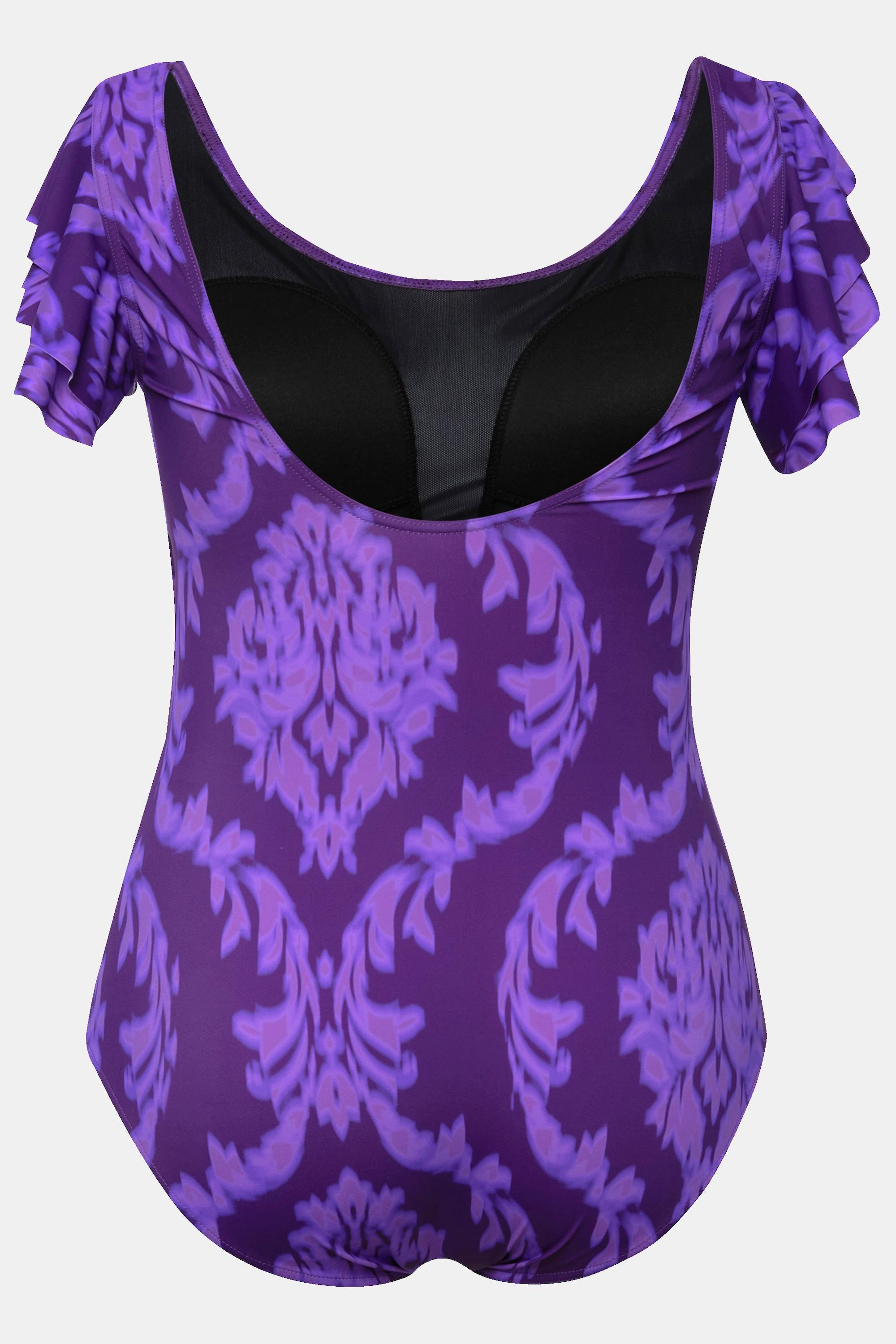 Ulla Popken Costume da bagno Stampa Ornamentale Volant Spalle Coppe Morbide  