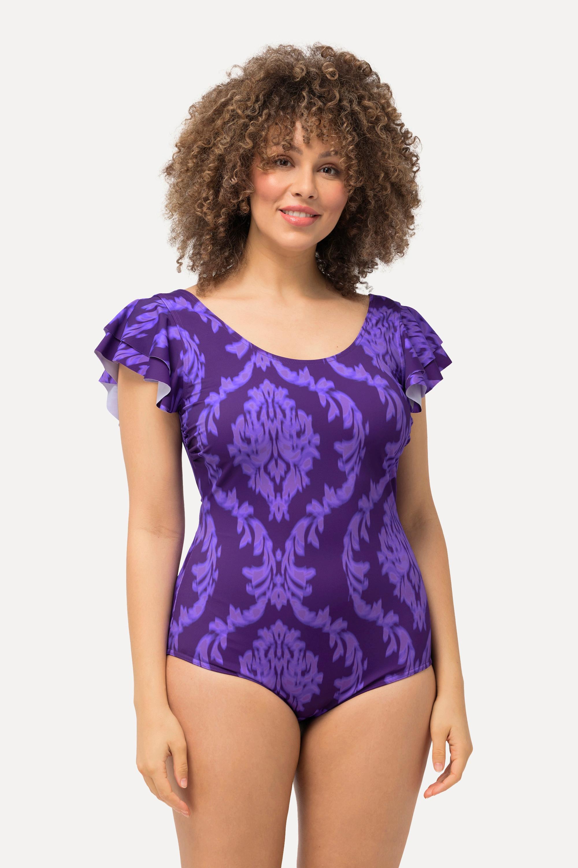 Ulla Popken Costume da bagno Stampa Ornamentale Volant Spalle Coppe Morbide  