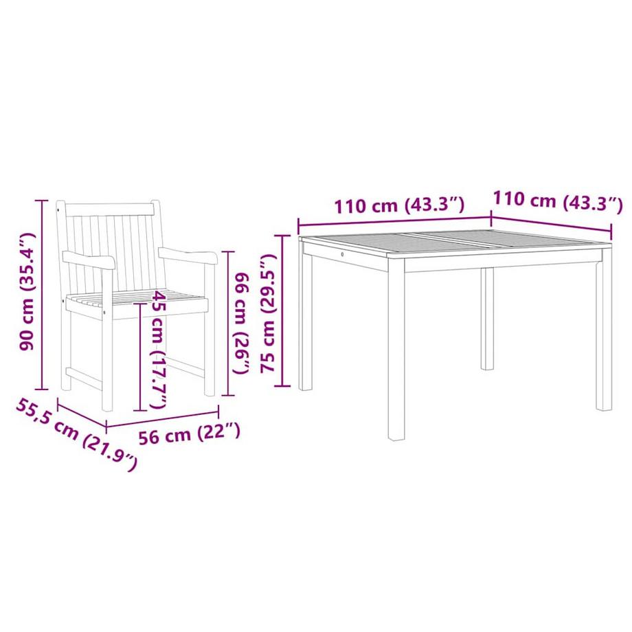 VidaXL Set da Pranzo per Giardino Legno massello di acacia  