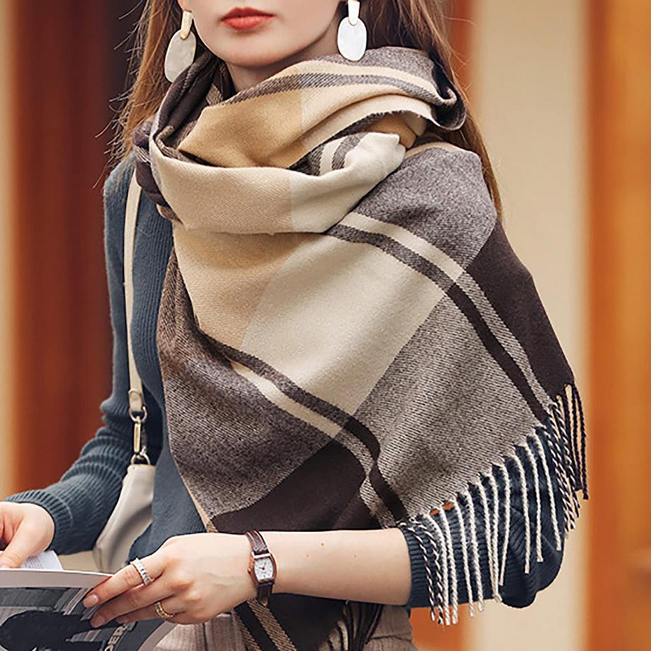 Only-bags.store Sciarpa Spessa a Quadri in Maglia  