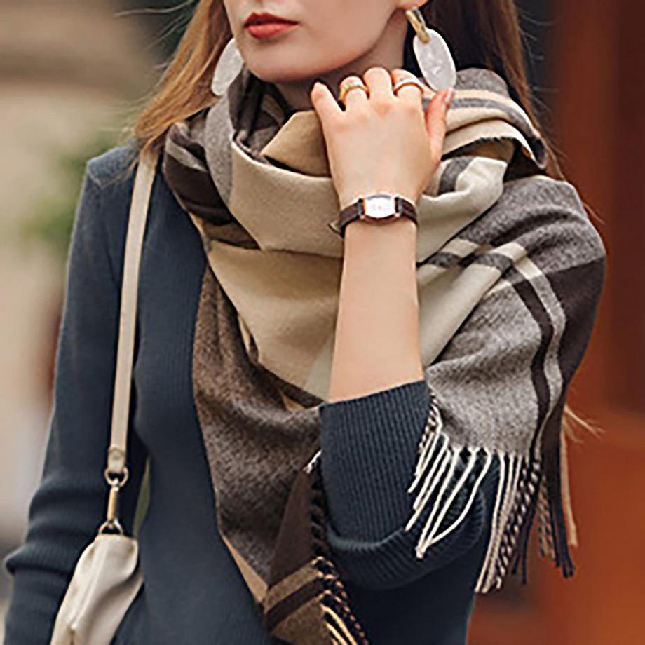 Only-bags.store Sciarpa Spessa a Quadri in Maglia  