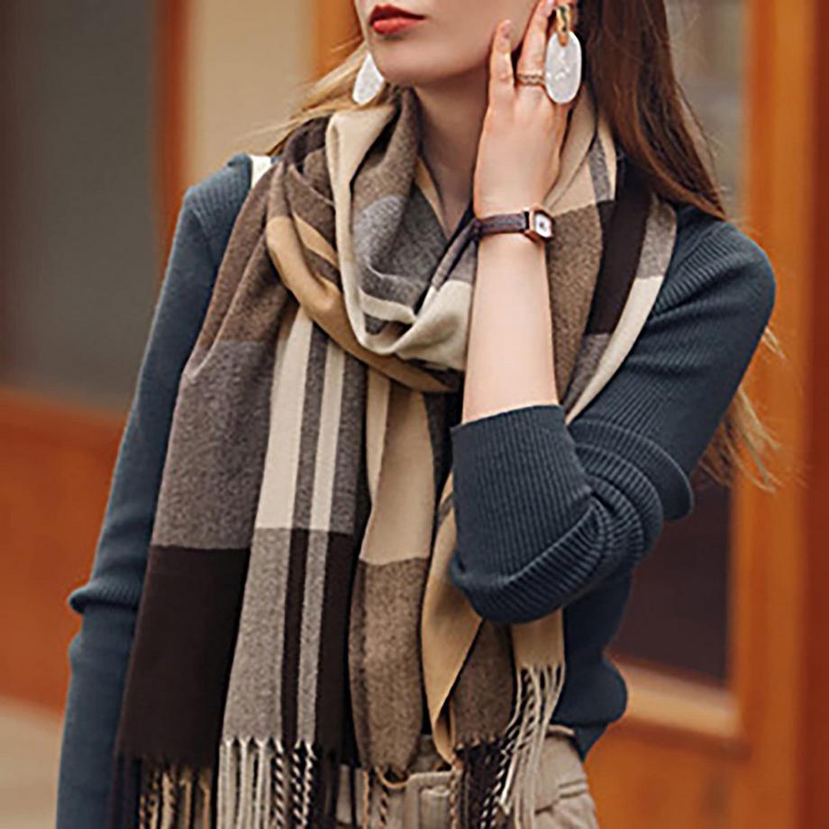 Only-bags.store Sciarpa Spessa a Quadri in Maglia  