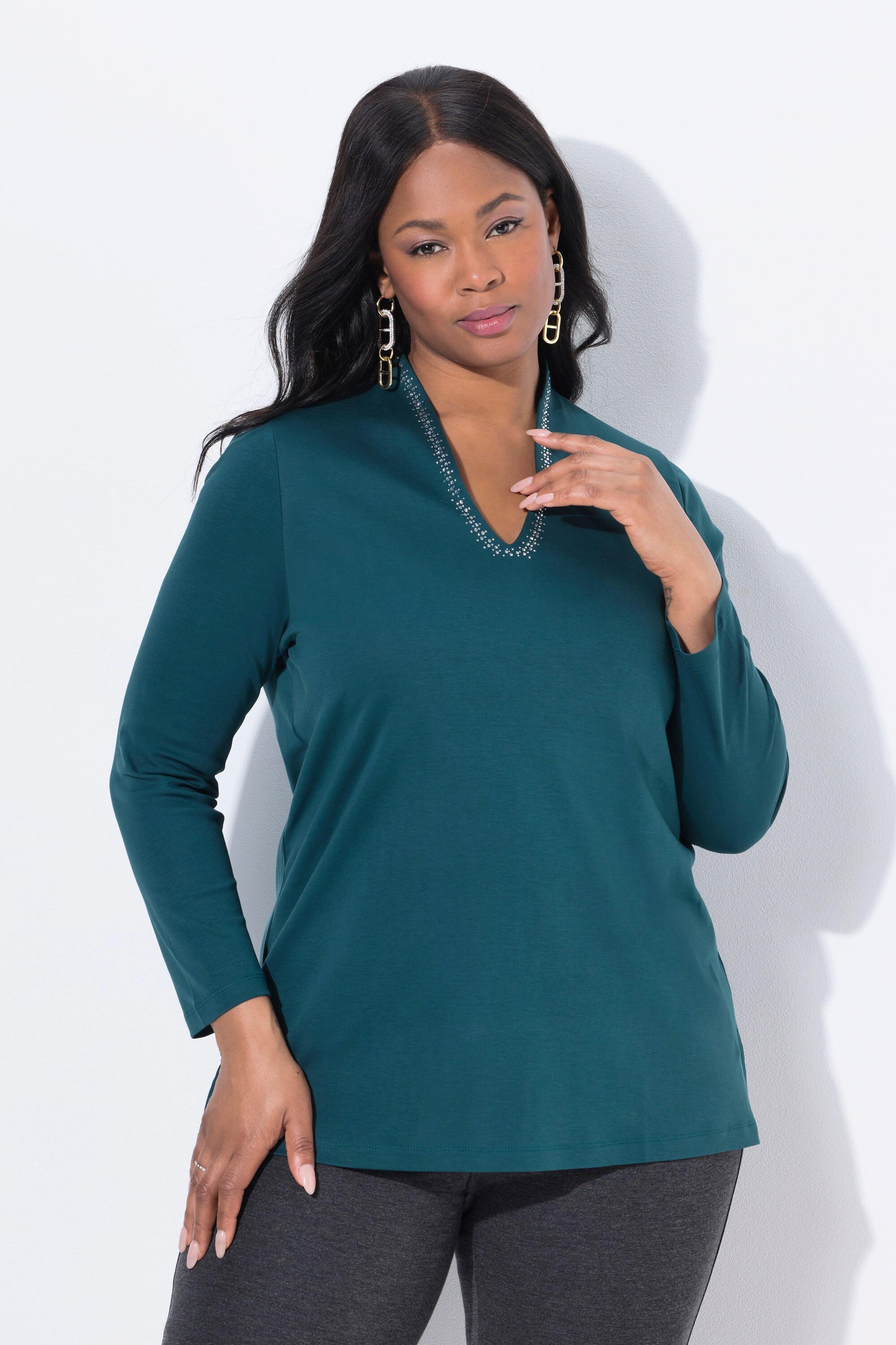 Ulla Popken A-Linie Langarm Pima Baumwollshirt mit Kelchkragen  