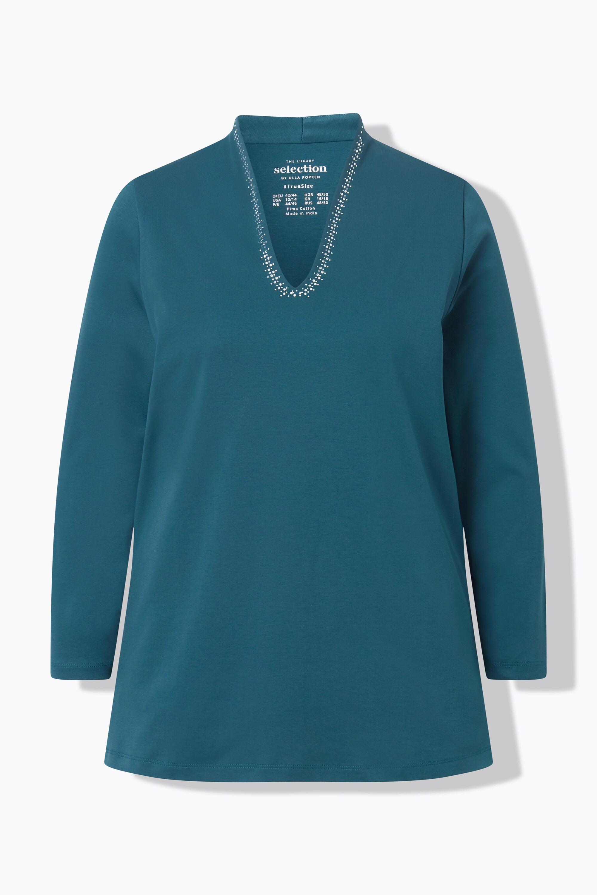 Ulla Popken A-Linie Langarm Pima Baumwollshirt mit Kelchkragen  