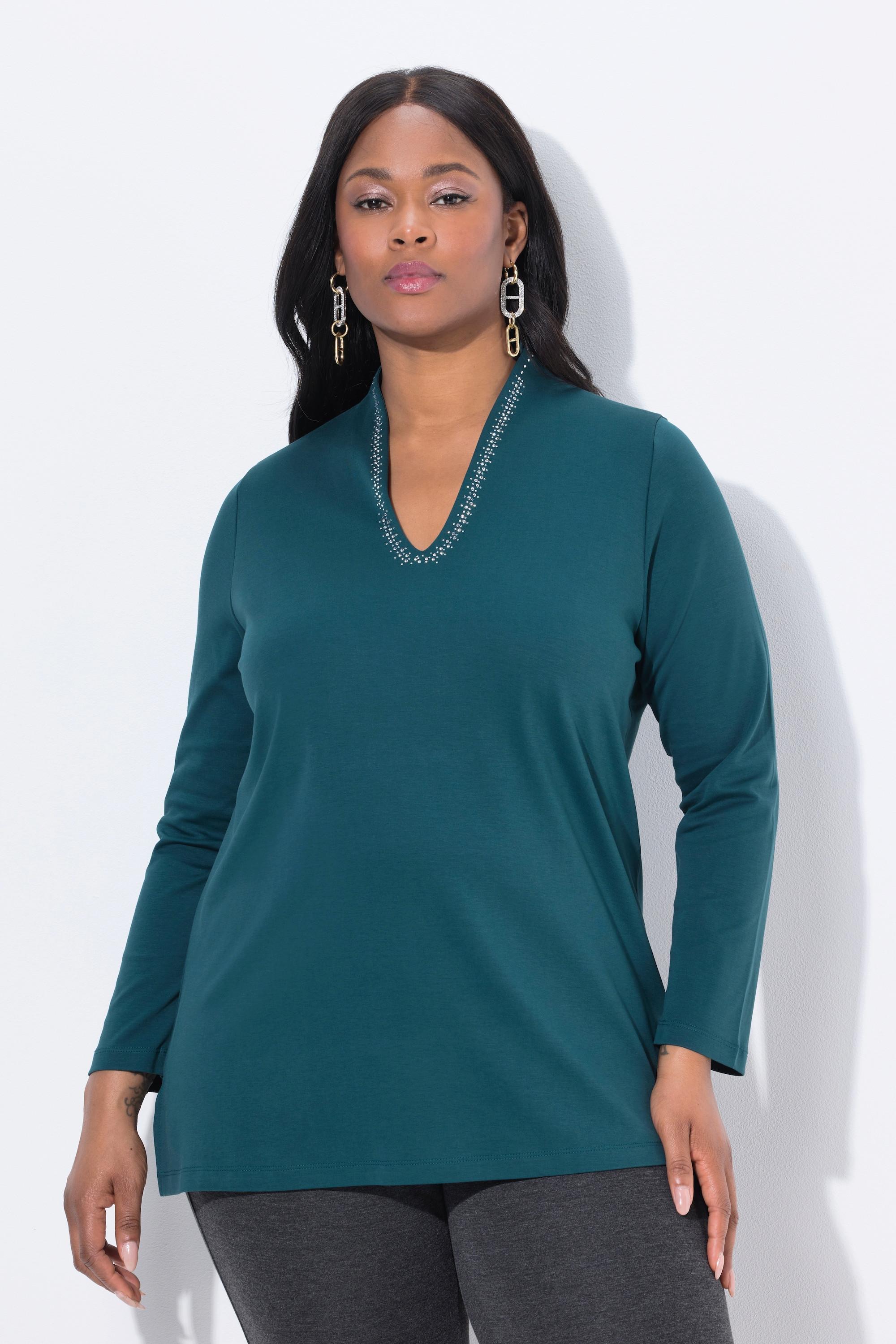 Ulla Popken A-Linie Langarm Pima Baumwollshirt mit Kelchkragen  