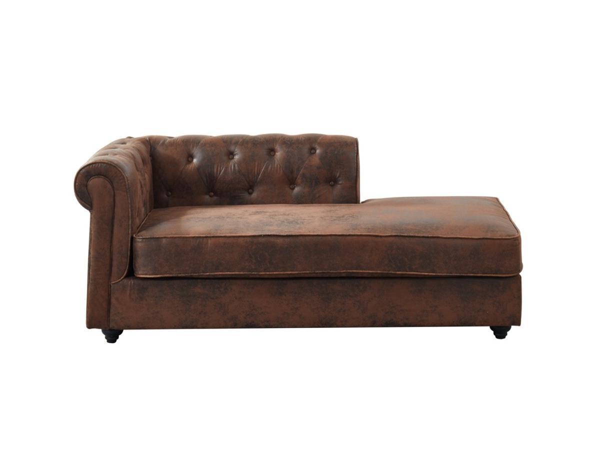 Vente-unique Méridienne gauche chesterfield SHIREL en microfibre aspect cuir vieilli  