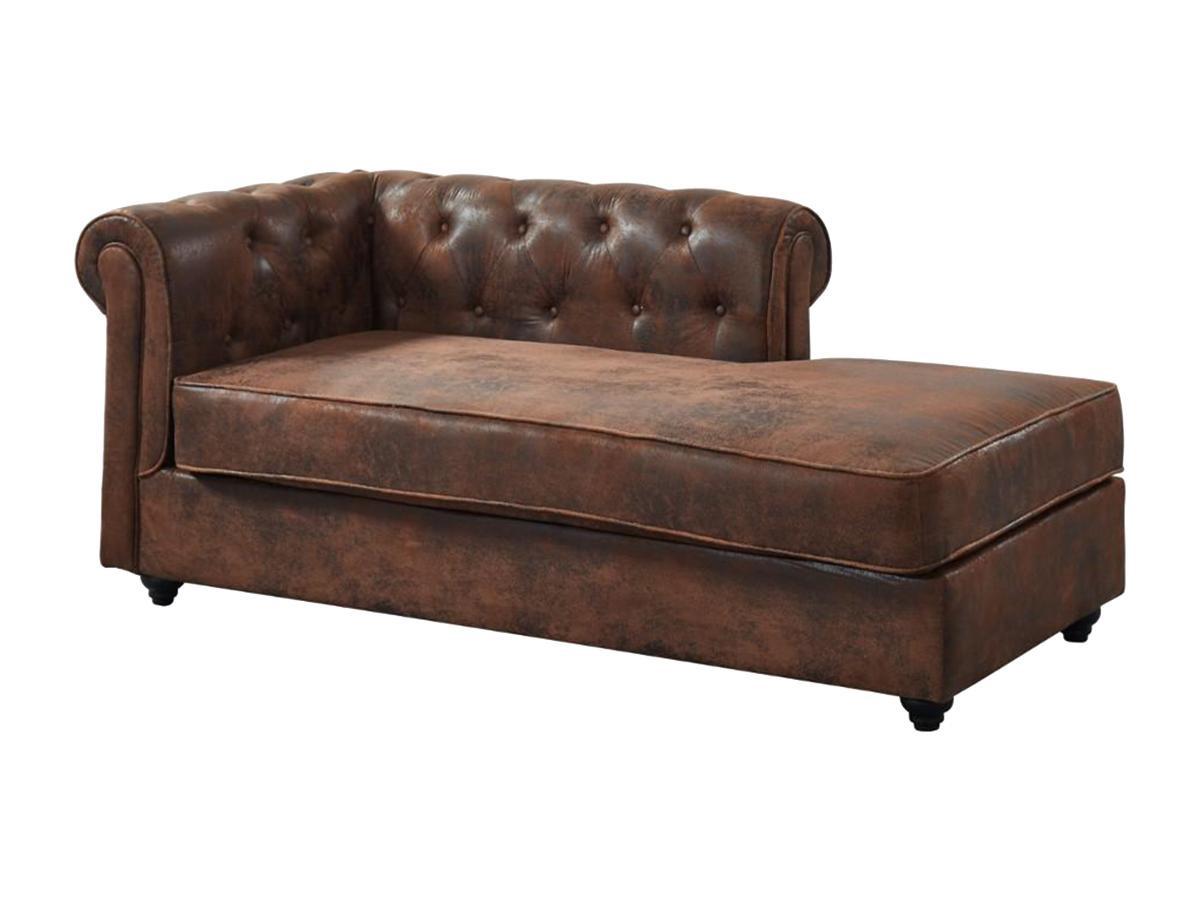 Vente-unique Méridienne gauche chesterfield SHIREL en microfibre aspect cuir vieilli  