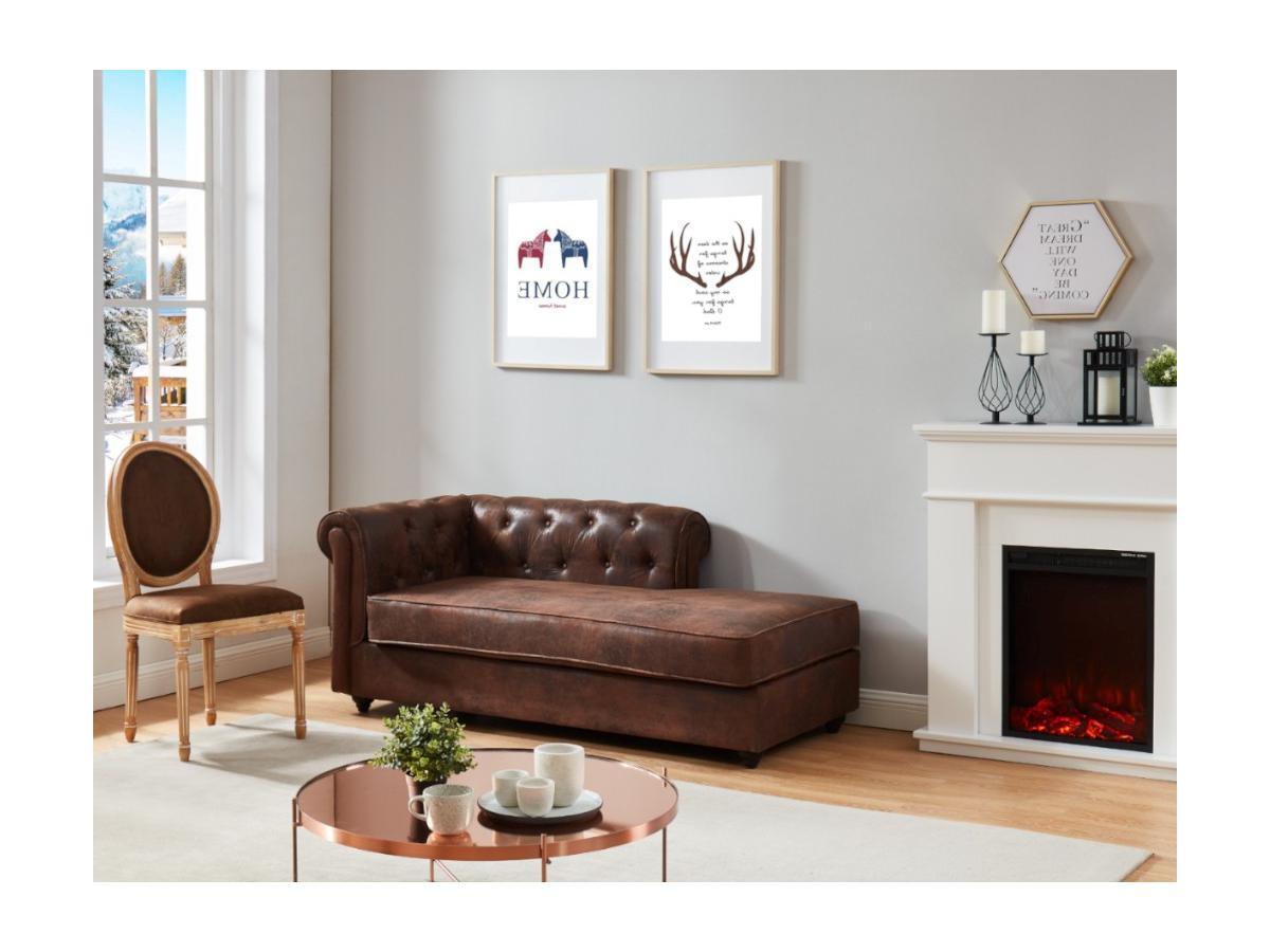 Vente-unique Chesterfield Recamiere Links Microfaser Vintage Leder Look SHIREL  