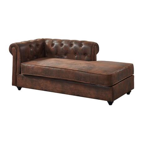 Vente-unique Méridienne gauche chesterfield SHIREL en microfibre aspect cuir vieilli  