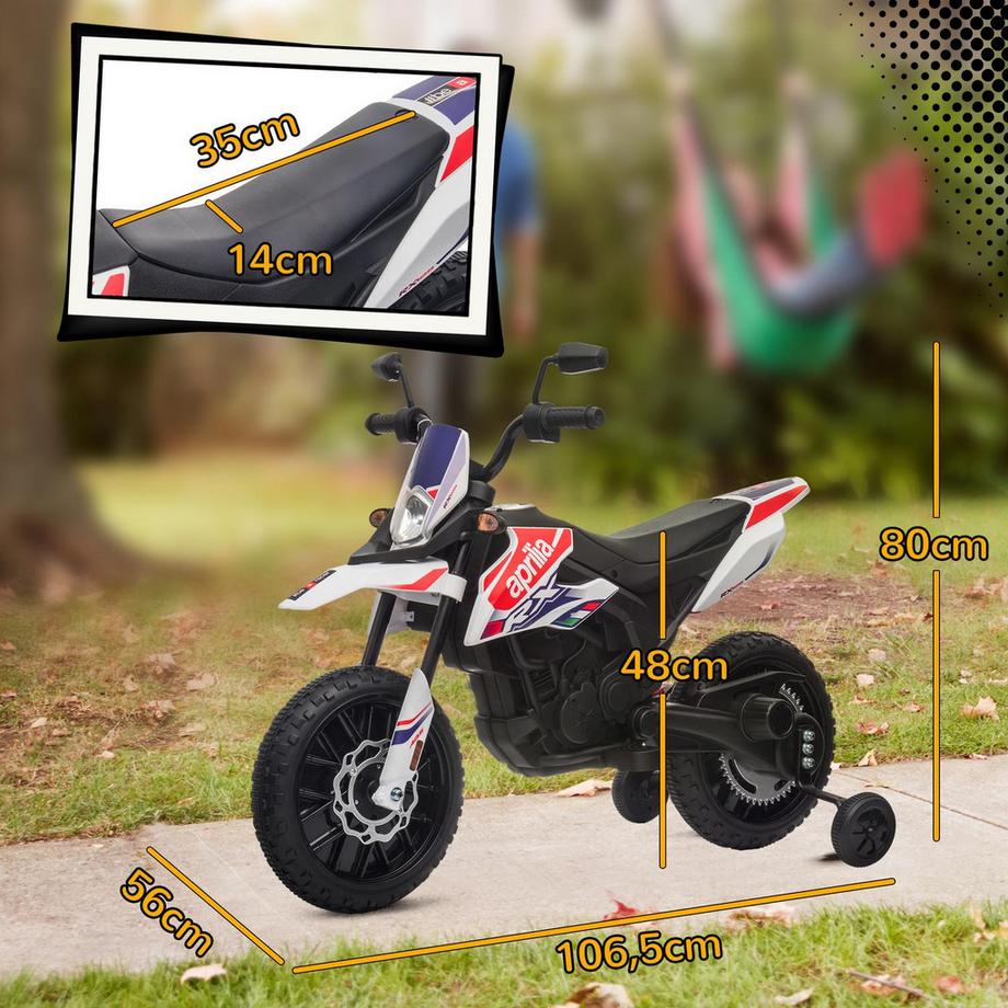 Northio  Kinder Elektro-Motorrad, 12V Kindermotorrad mit Musik, 6 km/h Kinderfahrzeug mit abnehmbar Trainingsrädern, 12 Zoll Kunststoffreifen, für 3-8 Jahre Kinder, max. 30 kg, Weiß 