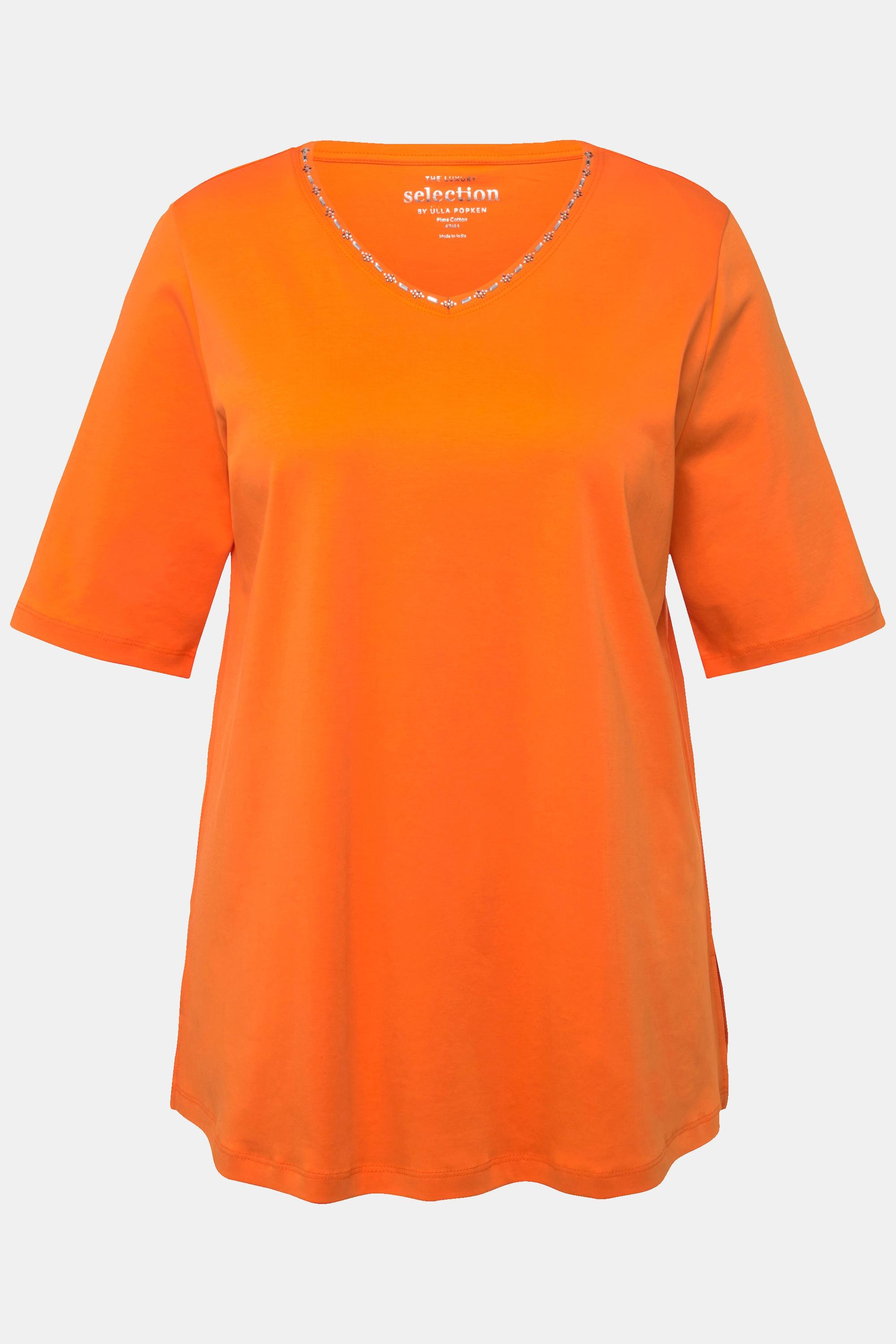 Ulla Popken  T-Shirt, A-Linie, V-Ausschnitt, Halbarm, Pima Cotton 