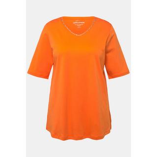 Ulla Popken  T-shirt dal taglio svasato in cotone Pima con scollo a V e mezze maniche 