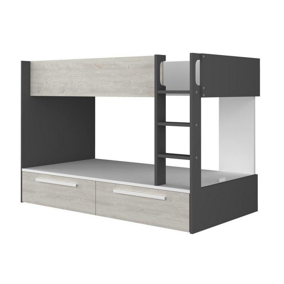 Vente-unique Lits superposés 2 x 90 x 200 cm - 2 tiroirs - Anthracite, naturel et blanc - TINOLI  