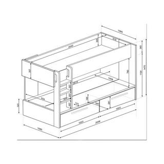 Vente-unique Etagenbett mit 2 Schubladen - 2x 90 x 200 cm - Anthrazit, Naturfarben & Weiß - TINOLI  