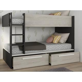 Vente-unique Etagenbett mit 2 Schubladen - 2x 90 x 200 cm - Anthrazit, Naturfarben & Weiß - TINOLI  
