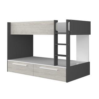 Vente-unique Etagenbett mit 2 Schubladen - 2x 90 x 200 cm - Anthrazit, Naturfarben & Weiß - TINOLI  