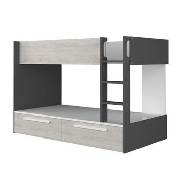 Etagenbett mit 2 Schubladen - 2x 90 x 200 cm - Anthrazit, Naturfarben & Weiß - TINOLI