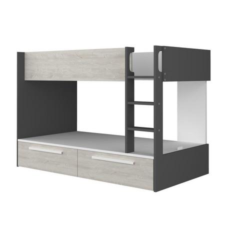 Vente-unique Etagenbett mit 2 Schubladen - 2x 90 x 200 cm - Anthrazit, Naturfarben & Weiß - TINOLI  