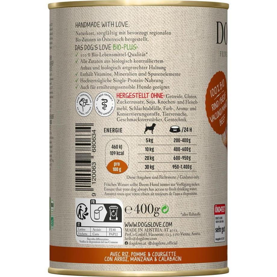 Dog's Love  Bio Rind, Reis, Apfel & Zucchini 400g 