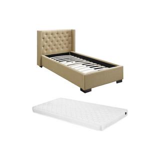 Vente-unique Letto 90 x 200 cm con testata trapuntata Tessuto Beige + Materasso  - MASSIMO II  