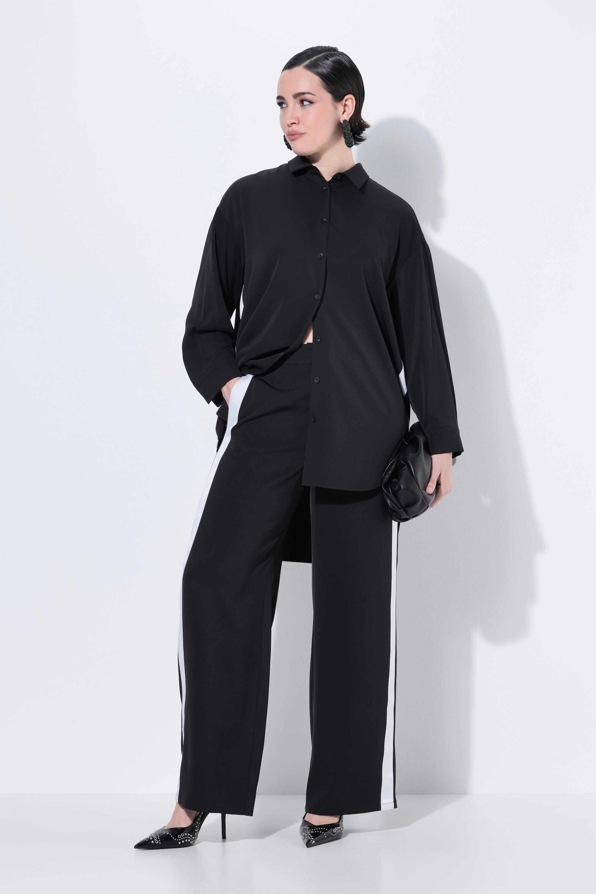 Ulla Popken Hose Rose Weites Bein Galonstreifen Komfortbund  