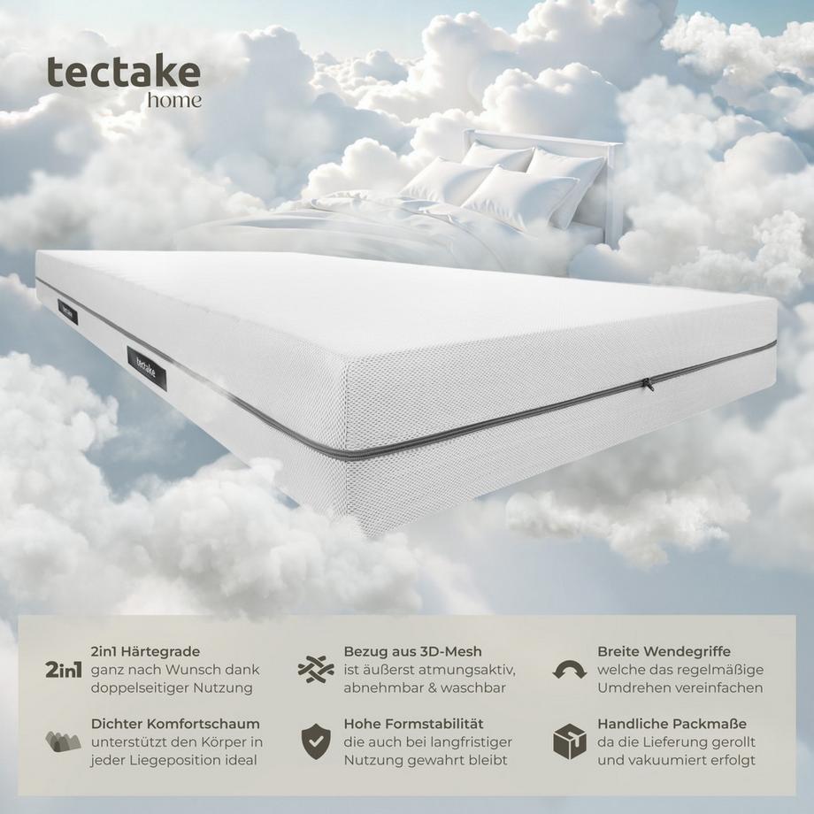 Tectake Matratze Sky verschiedene Größen Komfortschaum mit 2 Härtegraden (H2 & H3)  